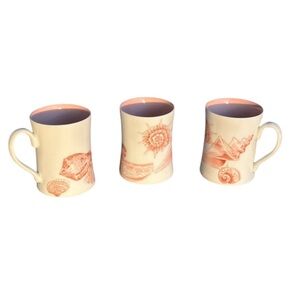 Fitz & Floyd Set 3 Coquille Coffee Tea Mugs Pink Shells 1976 Japan Coastal Beach